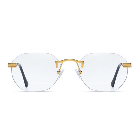 Men's Vintage Gold Frame Rimless Hip Hop Luxury Round Clear Lens Glasses - Picture 3 of 4